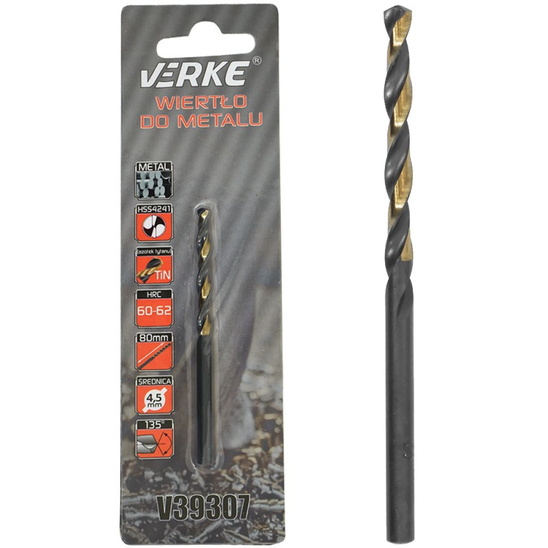 WIERTŁO DO METALU HSS Z POWŁOKĄ TYTANOWĄ 4,5 MM VERKE