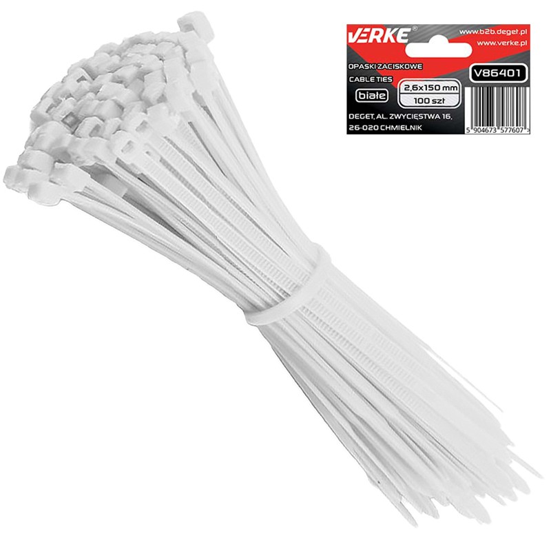 OPASKI ZACISKOWE 2,6x150 mm BIAŁE 100 SZT VERKE