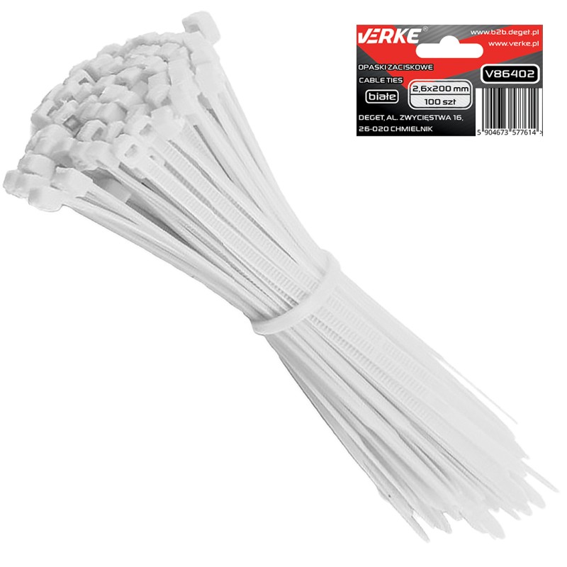 OPASKI ZACISKOWE 2,6x200 mm BIAŁE 100 SZT VERKE