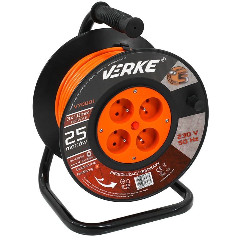 PRZEDŁUŻACZ 3x1,0mm, 25m NA BĘBNIE VERKE